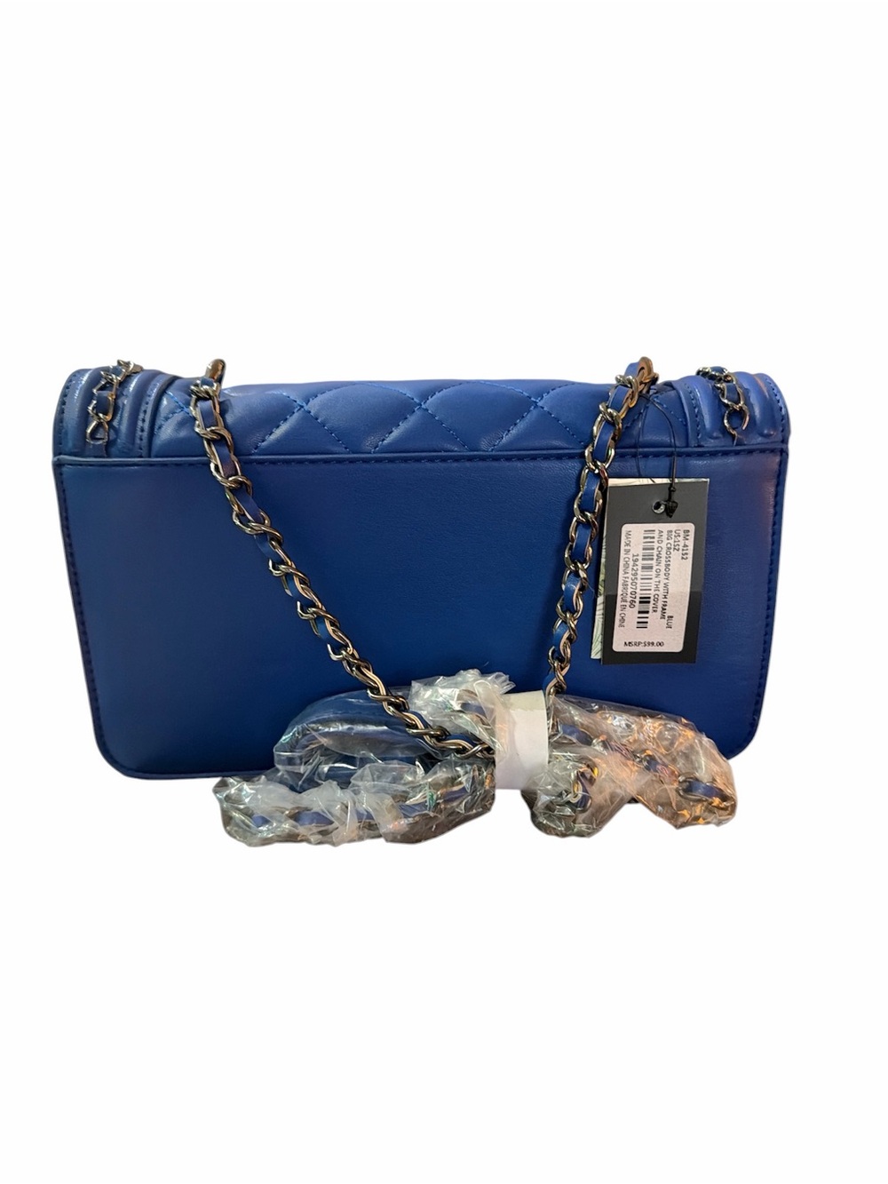 Badgley Mischka Quilted Blue Chain-Trim Shoulder Bag MSRP $99 - Picture 2 of 5